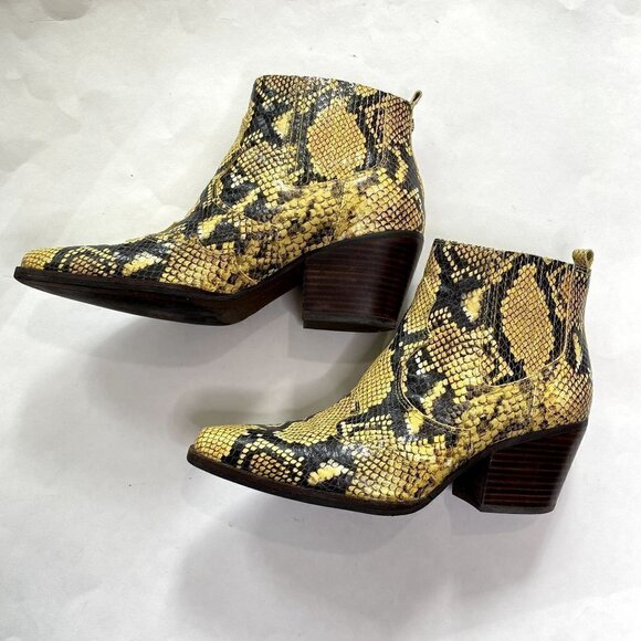 Sam Edelman Winona Leather Yellow Snakeskin Booties 8 - Picture 4 of 12
